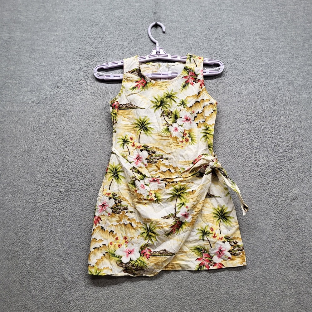 Pacific Legend  Dress 10 Yellow Floral Hibiscus Sarong Hawaiian Knee Length Wrap